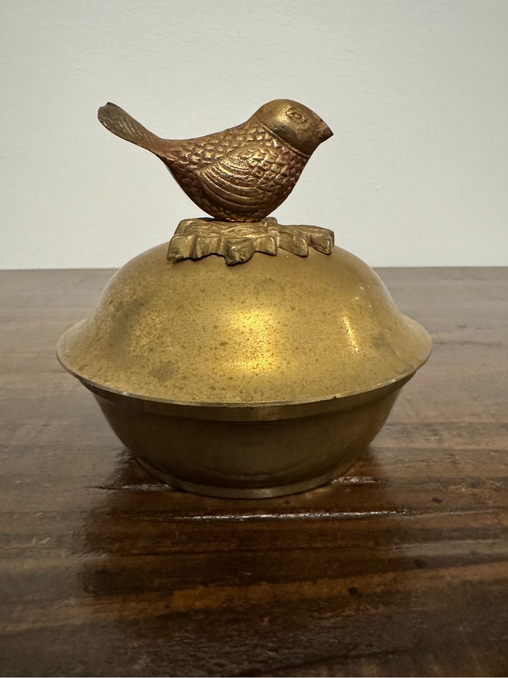 Vintage Brass Trinket Dish with Bird Lid